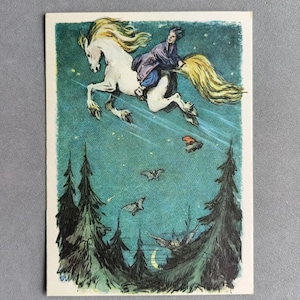The Little Humpbacked Horse Artist Kupriyanov 1957s Unused Vintage Postcard USSR