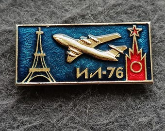 Il-76 Transport Aircraft Aviation Eiffel tower Paris Moscow Vintage Pin USSR