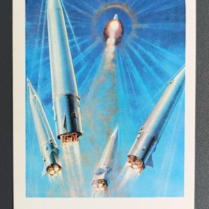 Vaisseau spatial décollage première étape espace de séparation des années 1978 carte postale soviétique vintage inutilisée URSS