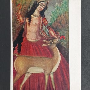 Carte postale des années 1935 Géorgie URSS Peinture persane 18e siècle Danseuse avec biche Carte postale vintage
