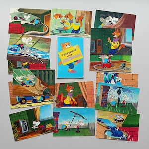 Conjunto completo de 15 cartões postais de quadrinhos Leopold the Cat, década de 1982, URSS