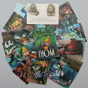 Conjunto completo de 15 cartões postais da revista The Littlest Dwarf Comics, década de 1986, URSS