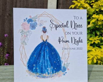 Personalised Prom Night Princess Dress Card with Diamantes / Choice of Text / 2 Sizes / Envelope / Quick Delivery / Different Colours