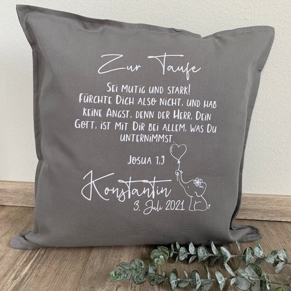 Kissen Taufe mit Taufspruch, Namen und Taufdatum, Geschenk Taufe personalisiert