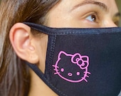 Flat Hot Pink Hello Kitty Inspired Design Face Mask. 100 COTTON