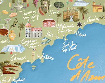 Descarga digital- Mapa de la Riviera francesa desde Menton hasta Fréjus, Arte digital