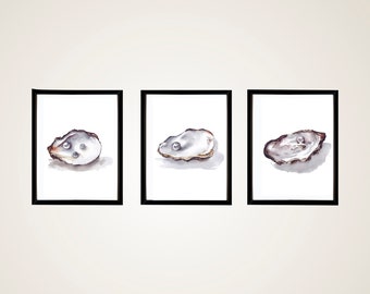 Conjunto de tres descargas digitales: pintura original de acuarela de conchas marinas con perlas