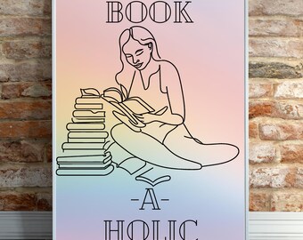 Literary Poster Book Art Prints Bookshelf Decor Bookcase Decor Colorful Wall Art Gallery Wall Decor Line Art Reading Nook Decor Watercolor
