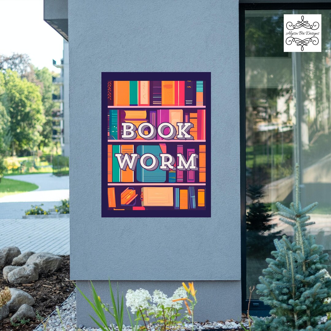 Bookworm Print for Wall Colorful Wall Art Reading Nook Decor Library ...