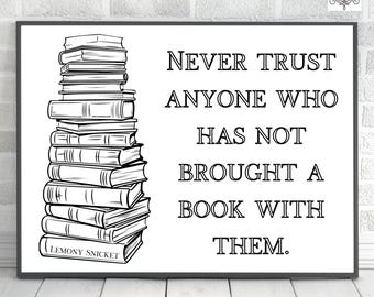 Black & White Art Book Lover Print Book Club Artwork Book Art Print Library Wall Hanging Art for Bookshelf Bookcase Decor Book Nook Decor