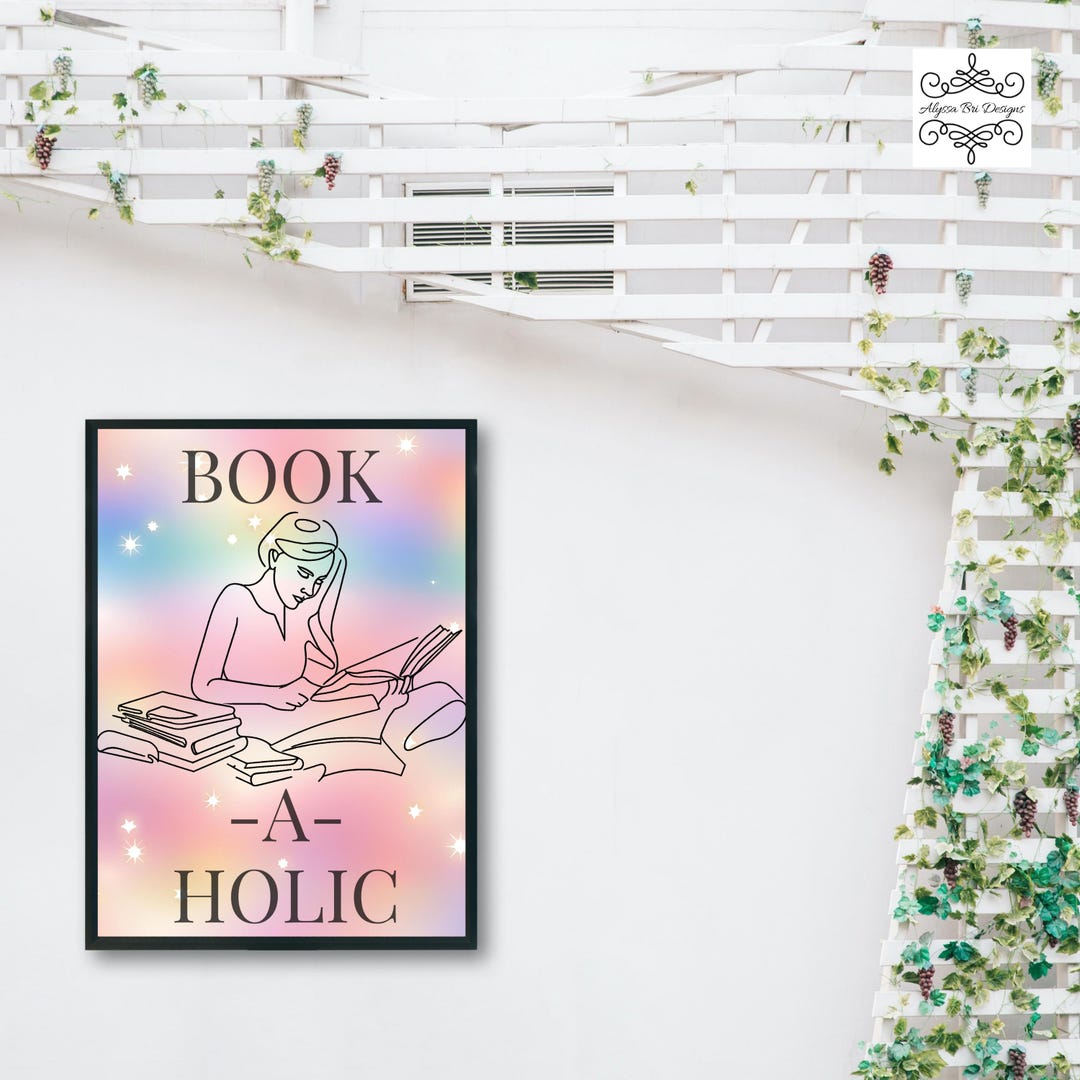 Book Themed Gifts Colorful Wall Art Reading Nook Decor Line Art Bookish ...