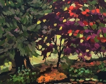 James Garden/Autumn- An Original Toronto Parks Series Landscape - oil painting on board 12 x12 inches - Framed