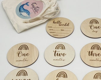 Baby houten mijlpaalkaarten | Lasergegraveerd | hout | pasgeboren baby | Kraamcadeau| Lasergegraveerd