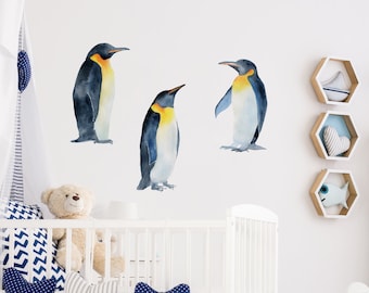 Beautiful watercolor Three Penguin Decals