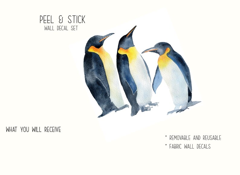Beautiful watercolor Three Penguin Decals
