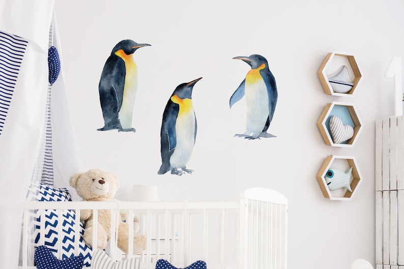 Beautiful watercolor Three Penguin Decals