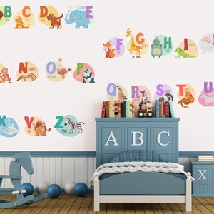 Cute cartoon animals alphabet wall decals