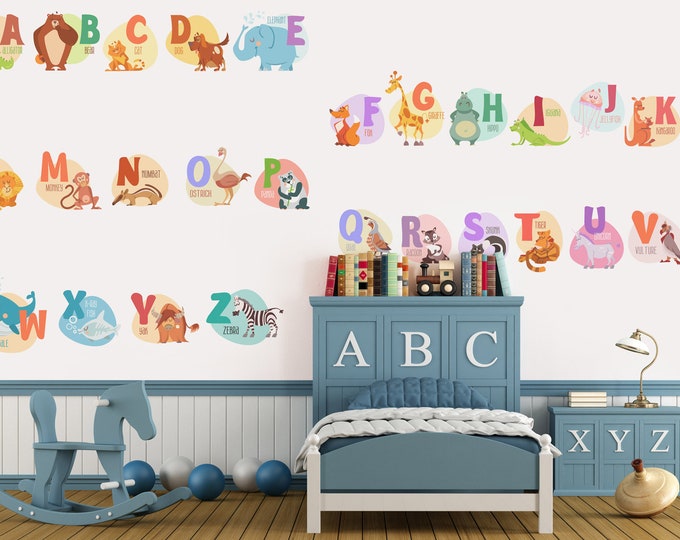 Cute cartoon animals alphabet wall decals