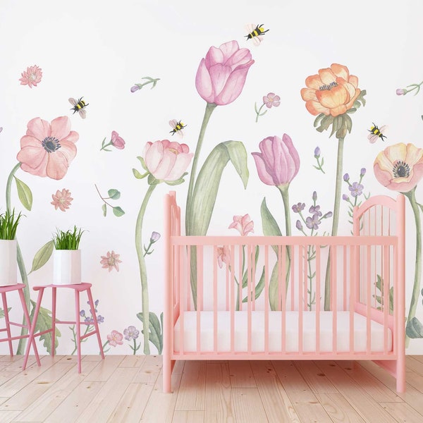 Make A Meadow Large - Fabric Wall Decal - Flower Shop - Poppy Mix