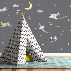 Vintage Airplane Wall Decals | Nursery Wall Decals | Fabric Wall Decals