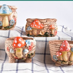 4ps set mushroom Ceramic Planter succulent Pot Indoor garden flower Air Plant Gift Cactus