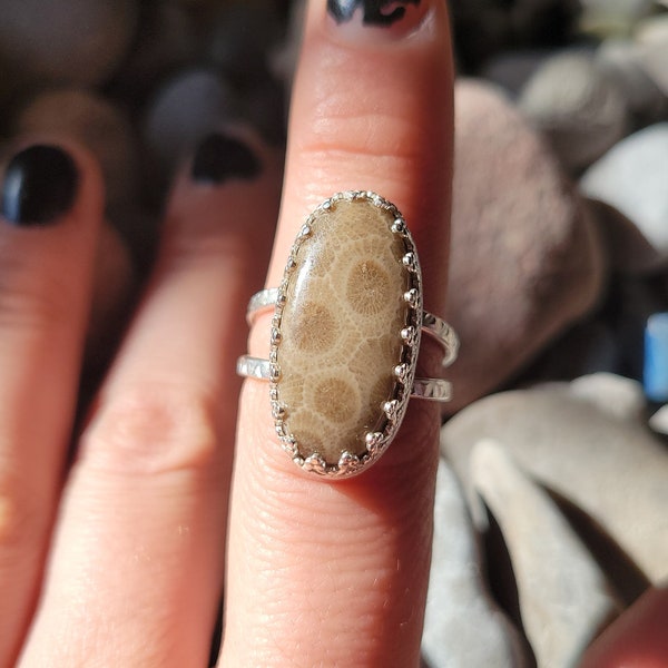 Silver Petoskey Stone Ring