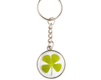 Real Four Leaf Clover Keychain: Lucky Silver Keyring, Perfect Christmas stocking filler idea or secret santa gift under a tenner