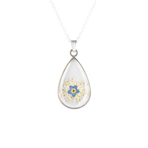 Forget-Me-Not & Queen Anne's Lace Necklace: Silver Teardrop Pendant
