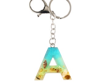 Personalized Beach Letter Keychain: Handmade Resin Initial with Real Shells