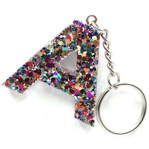 Personalised Glitter A-Z Initial Letter Keyring. Disco, Pride, Rainbow, Party, Festival Bag Charm School Bag Tag Keychain