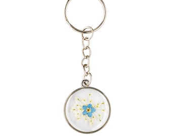 Forget-Me-Not Flower Keyring: Real Pressed Flowers, Remembrance Gift