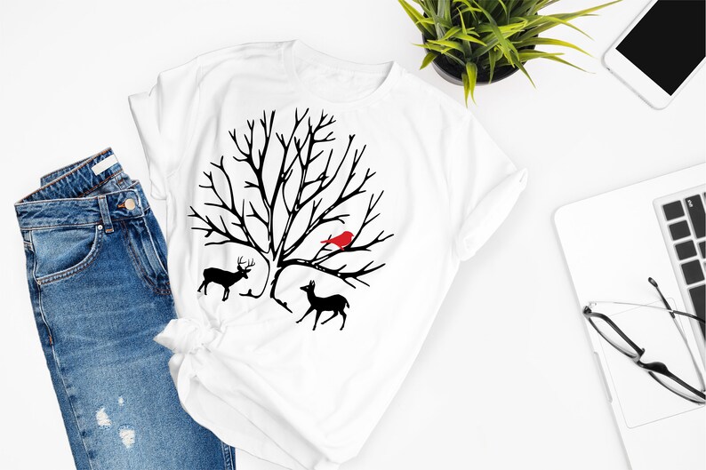 Download Deer Cardinal Winter Christmas Tree Ornament svg Holiday ...