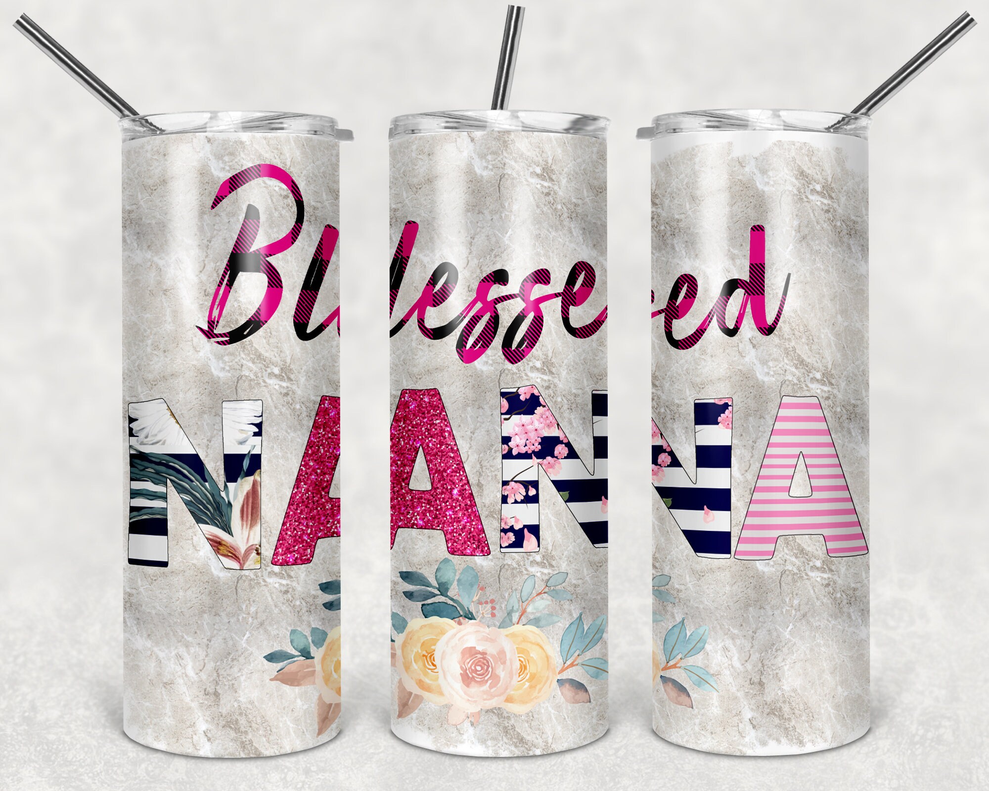 Blessed nana striped Arrow floral 20 oz Skinny Sublimation Digital Design Full Tumbler Wrap PNG DIGITAL DOWNLOAD waterslide,Glitter,family