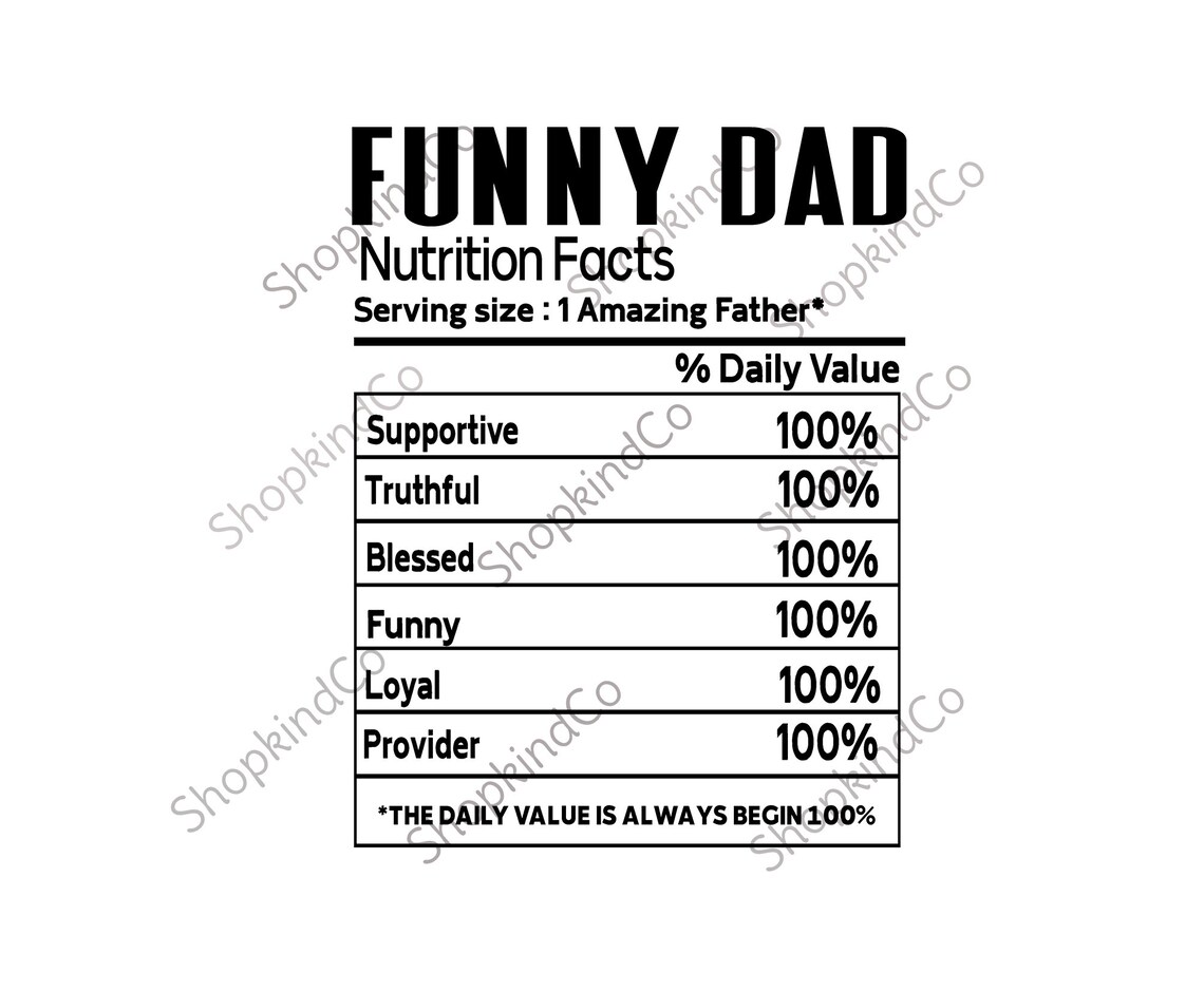 Funny Dad Nutritional Facts svg Funny Gift For Daddy | Etsy