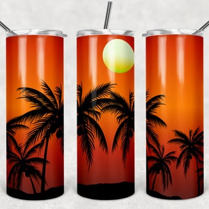 Palm Trees Ocean Breeze  sunset  20oz Skinny Sublimation or  Digital Design Full Tumbler Wrap PNG DIGITAL DOWNLOAD