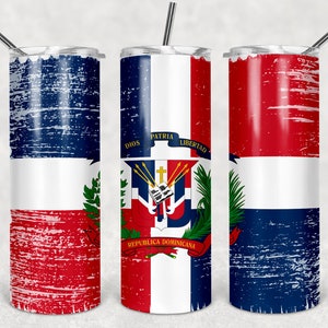 Dominican Republic Flag and Coat of Arms Flag vintage 20oz Skinny Tapered Straight Sublimation Waterslide Digital Design Full Tumbler Wrap