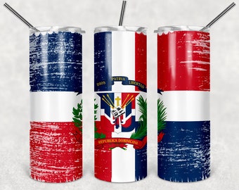 Dominican Republic Flag and Coat of Arms Flag vintage 20oz Skinny Tapered Straight Sublimation Waterslide Digital Design Full Tumbler Wrap