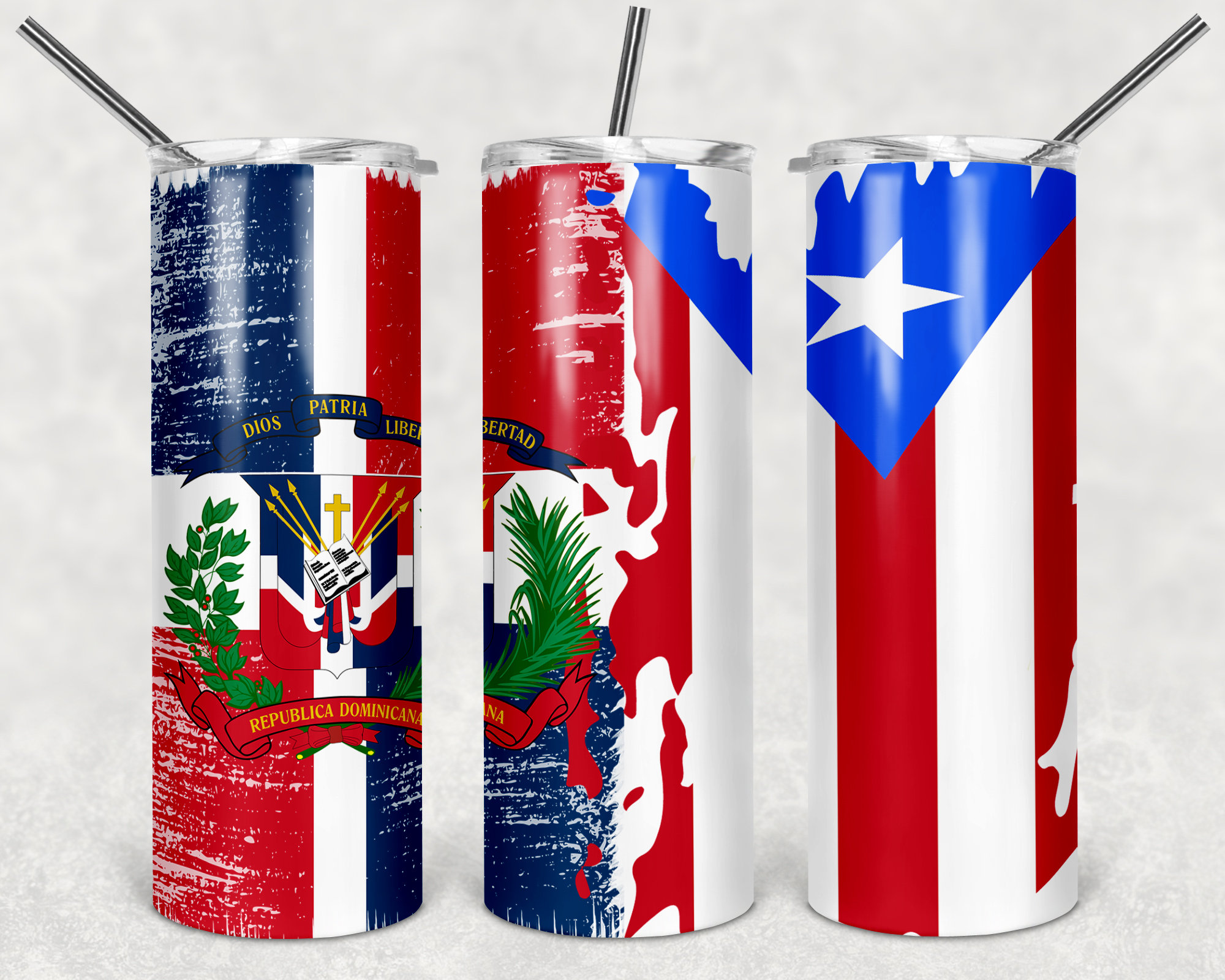 Dominican Republic Flag and Coat of Arms Flag vintage 20oz Skinny Tapered Straight Sublimation Waterslide Digital Design Full Tumbler Wrap