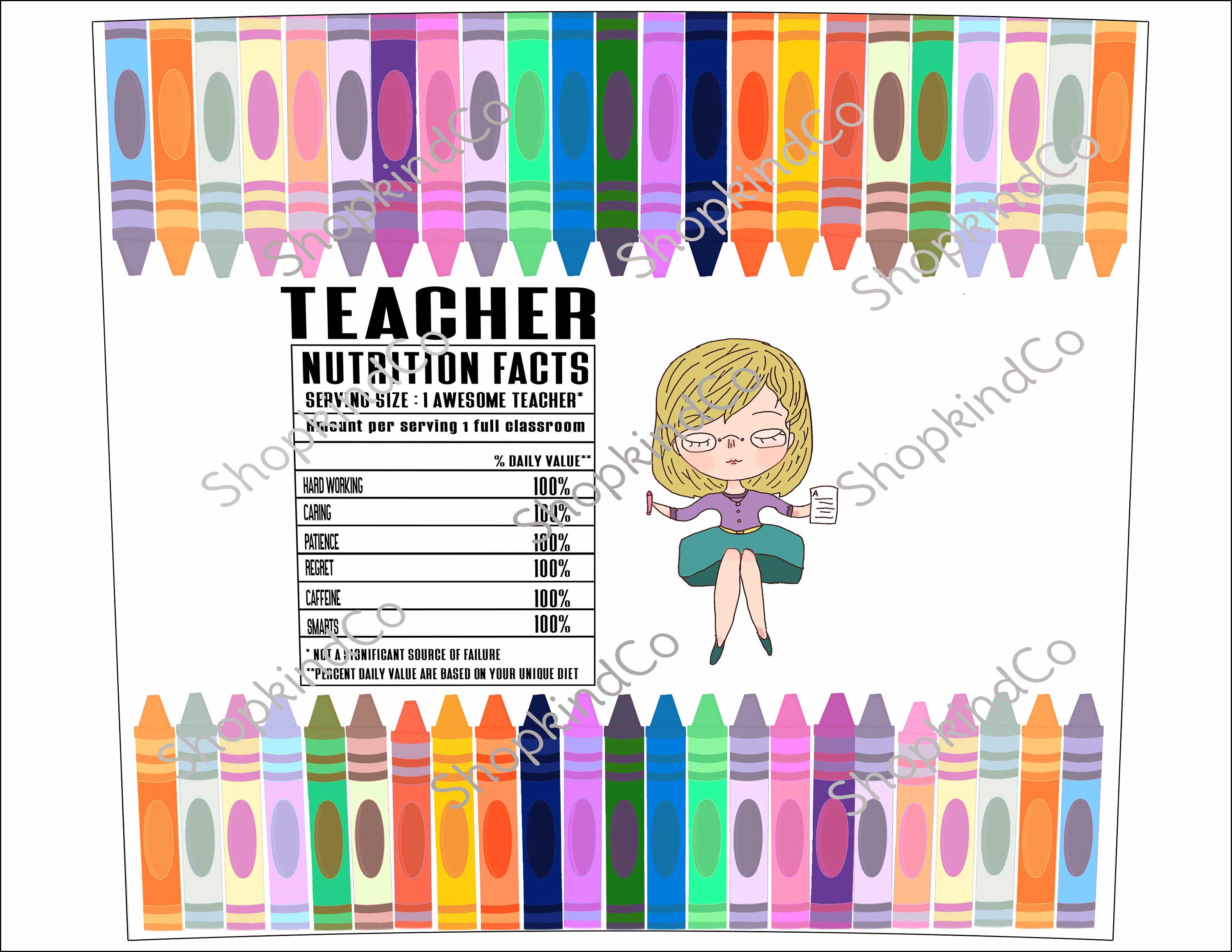 Teacher pencil crayons Nutrition facts 20 oz Skinny Etsy