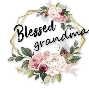 Blessed Grandma-Floral-Stripes Sublimation Design Flower Mother Day watercolor PNG files Printable graphics feather wraps for tubbler