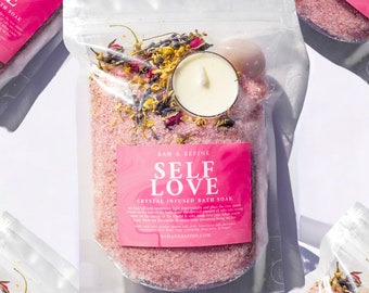 Self Love - Crystal Infused Bath Soak with Tealight | Bath Salts