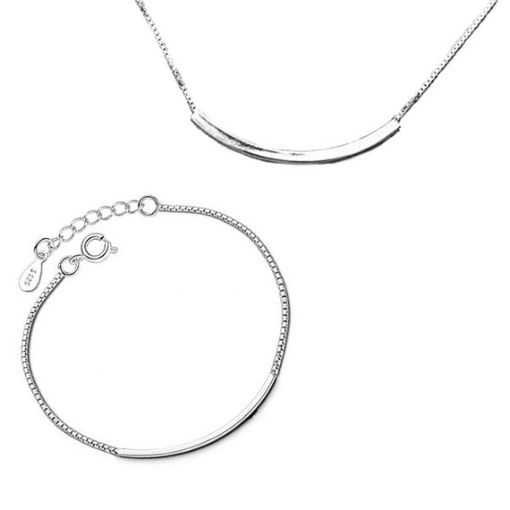 925 Silver Bracelet and Necklace With Tunnel SET Etsy