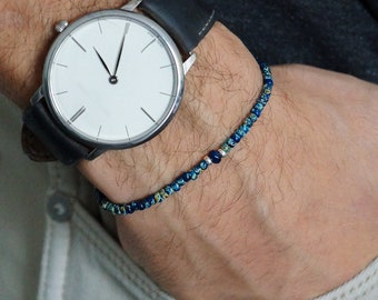 Sapphire Bracelet, Gift For Man, Beaded Mens Bracelets, Love Stone, Couples Bracelet, Natural Stone, Boyfriend Gift, Bracelet Man, Mens Gift