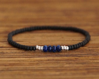Sapphire Stone Bracelet, Fashion For Man, Boyfriend Gift, Beaded Mens Bracelets, Love Bracelet, Couples Bracelet, Silver Mens Bracelet