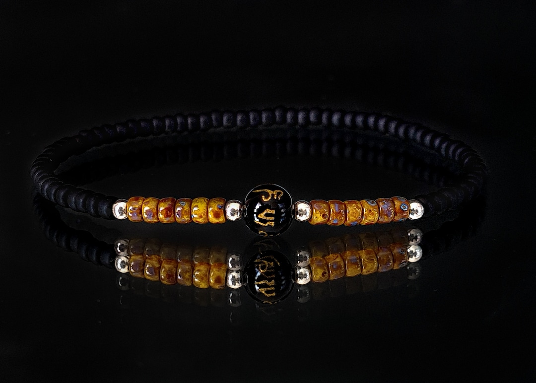 Bracelet Perles Om Mani Padme Hum En Agate Et Bois - Sur Mesure Fait Main