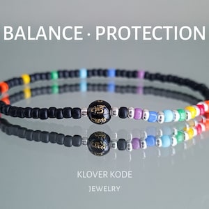 Mantra Bracelet, Protection Bracelet,Christmas Gift, Seven Chakras, Buddhist Bracelet, Yoga Jewelry, Mens Bracelet, Mens Gift, Onyx