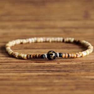 Mantra Bracelet, Black Agate Bracelet,Christmas Gift, Tibetan Bracelet, Buddhist Bracelet, Couples Bracelet, Mens Bracelet, Mens Gift