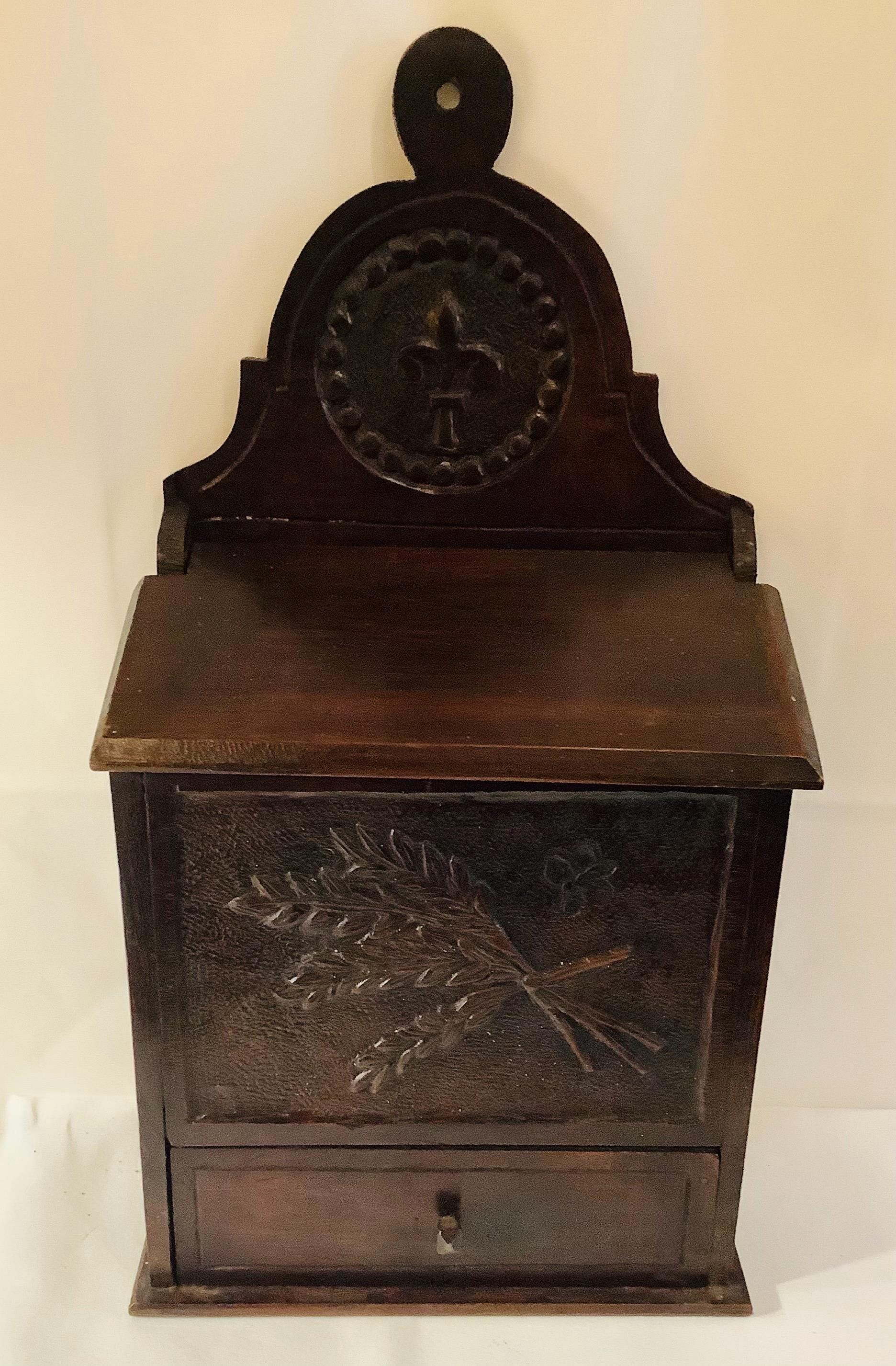 Country French Antique hand carved salt/candle box 19th century