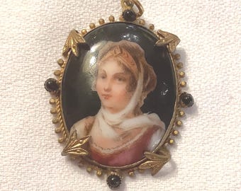 Antique porcelain portrait pendant-hand painting
