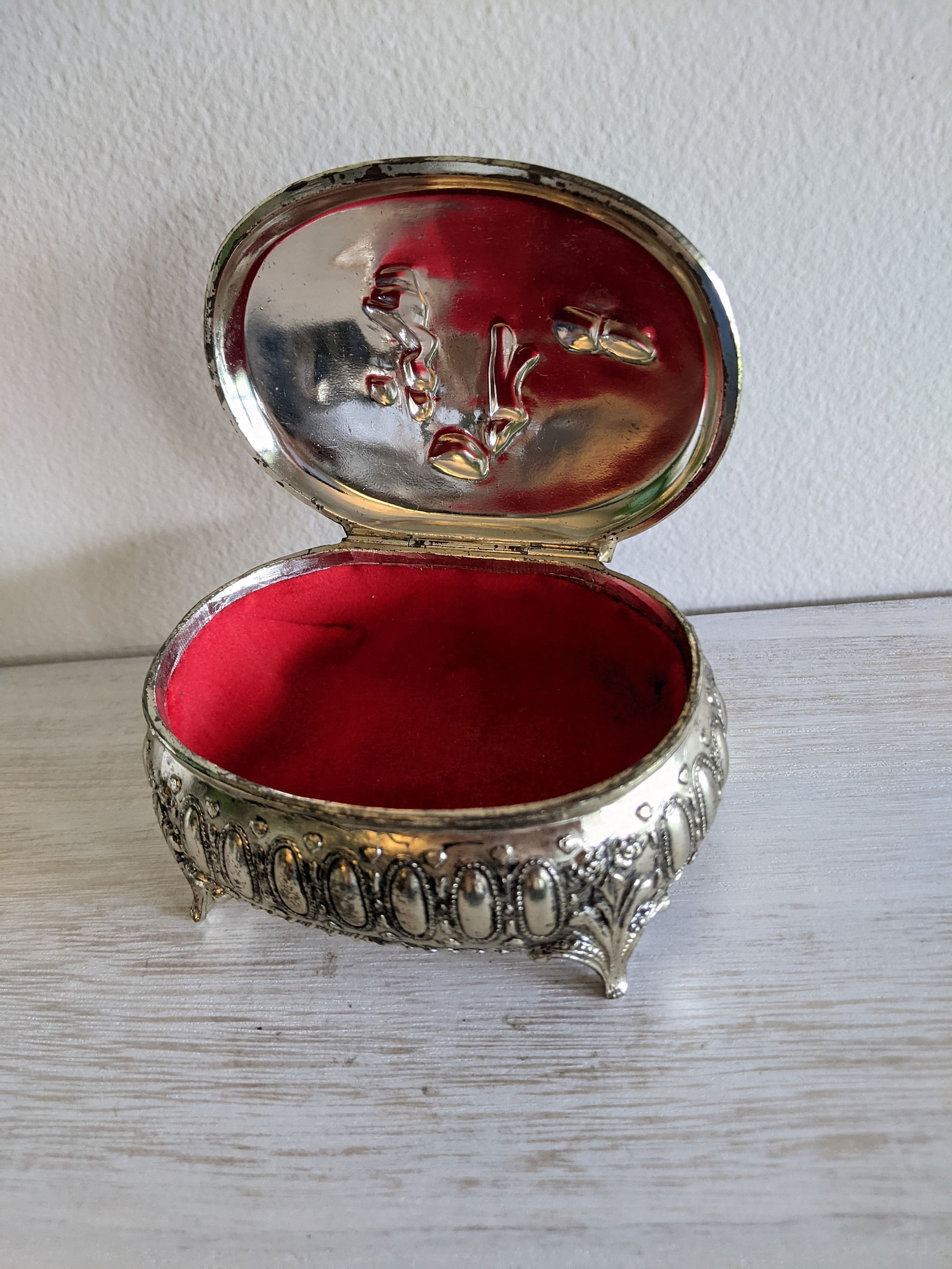 Vintage Silver Jewelry Box with Red Velvet Liner Trinket Box Etsy